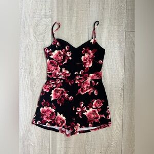 New Look Black and Pink Floral Romper